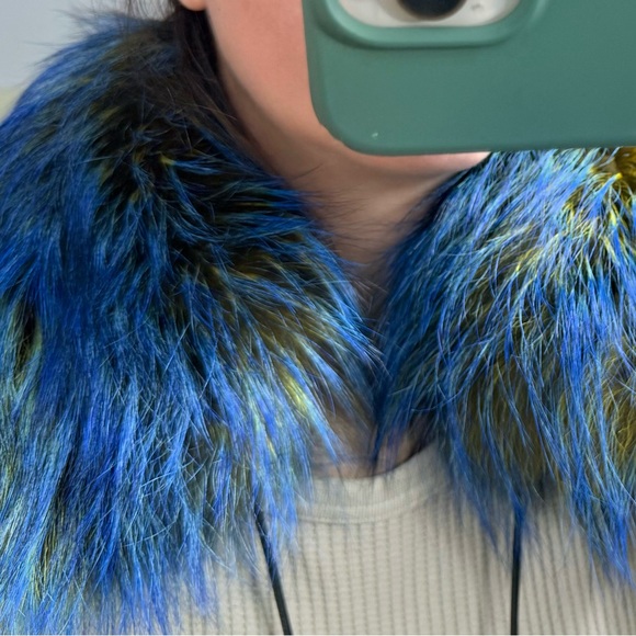 Blue Real Fur Collar Scarf Multicolor Statement Luxury Etro - Picture 5 of 5